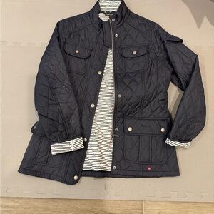 Black Quilted Jacket with Striped Lining